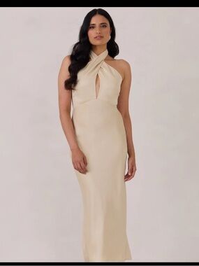 Park & Fifth Champagne Halter Evening Dress